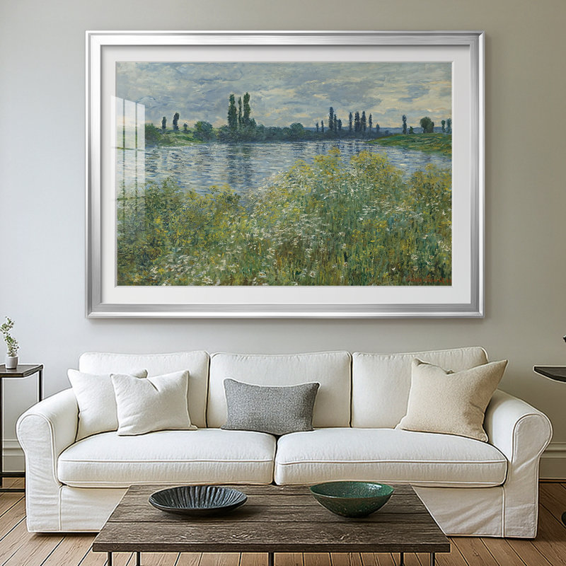 Printemps au bord de la seine - Claude Monet, reproduction encadrée avec passe-partout et verre 1878, 30x.5x42.5, Silver
