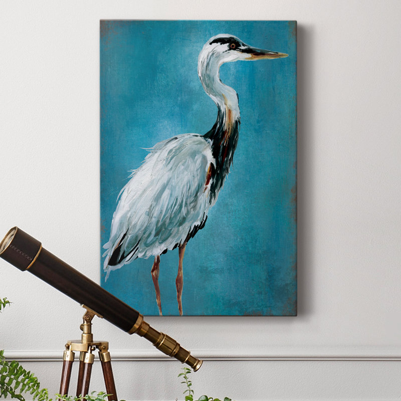 Grand héron bleu I - peinture sur toile tendue, H 12 po x l 8 po x P 1 po