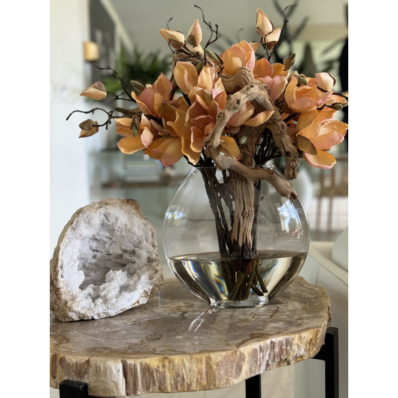 10" Moon Vase With White Magnolias	, Peach