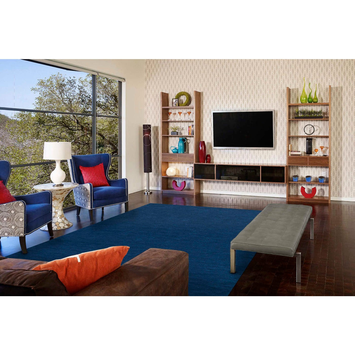 Kaden Hand-Woven Wool Shag Rug, Rectangle 3'6" x 5'6", Blue