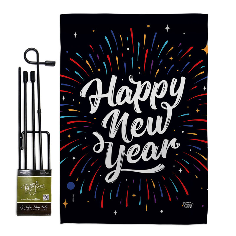Ensemble de drapeaux en polyester 19 x 13 po Happy New Year