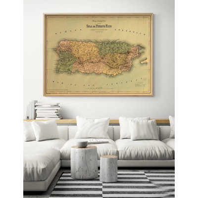 «Porto Rico 1886», carte antique de Porto Rico, affiche de carte de couloir rustique, œuvre de Porto Rico encadrée, entrée de style maison de campagne
