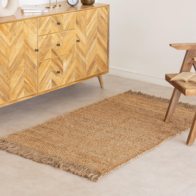 Chunky Braided Jute Area Rug with Tassels | 4' x 6' | Natural