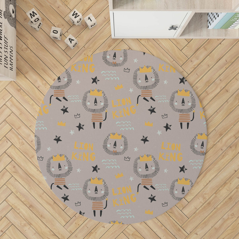 Tapis de jeu pour enfants très grand lion, Rond 5 pi