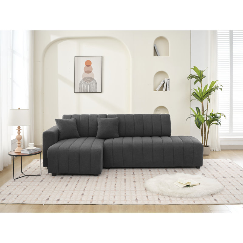 Nargis Lamb Wool Sectional Sofa With Chaise, Dark Gray Lamb Wool, Left Hand Facing