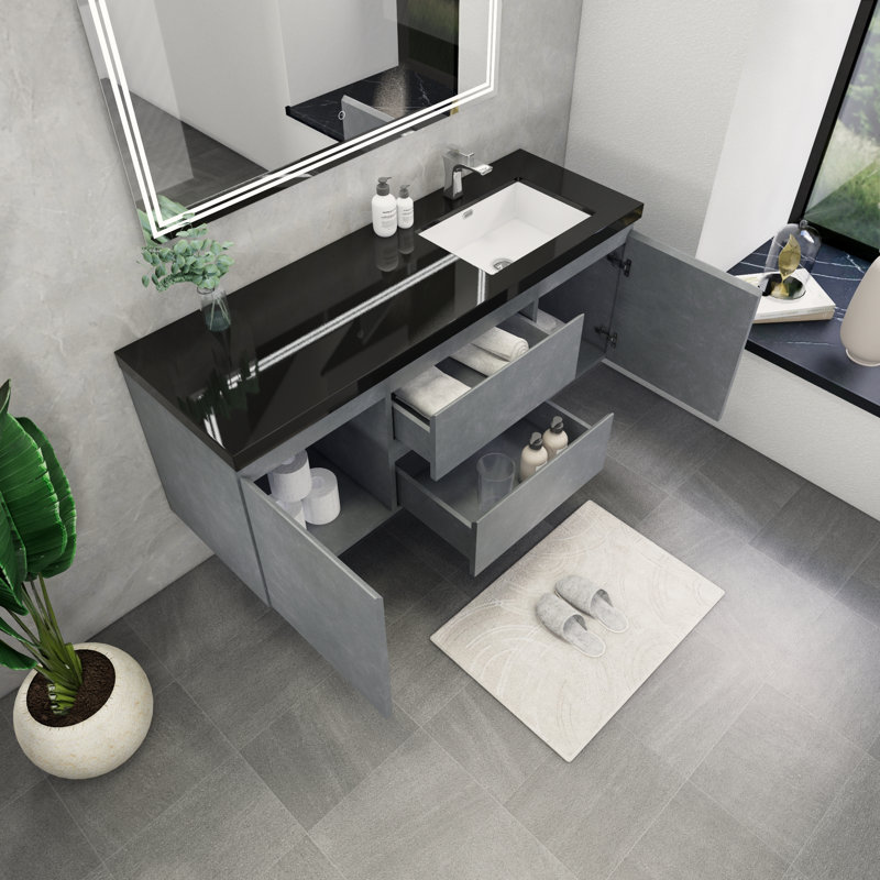 Castin 60" Wall-Mounted Single Right Sink Bathroom Vanity Set, Cement Gray