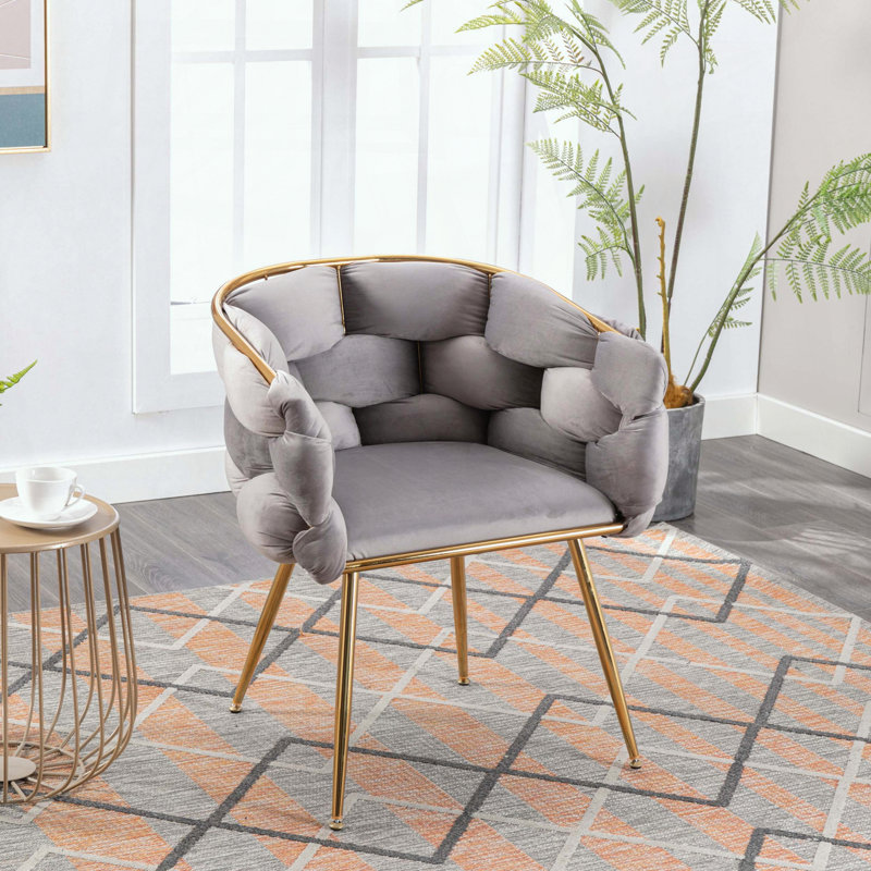Chaise d'appoint en velours - Pieds en métal plaqués or - Conception moderne simple, Gris