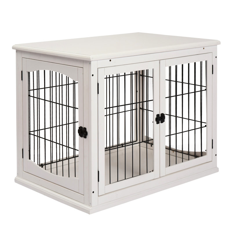 Table de bout d'intérieur pour chenil, verrouillable avec 2 côtés qui s'ouvrent, petite table de caisse pour chien décorative blanc pur, verrouillable, deux ouvertes
