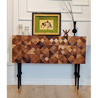 Console artistique en bois avec mosaïque géométrique