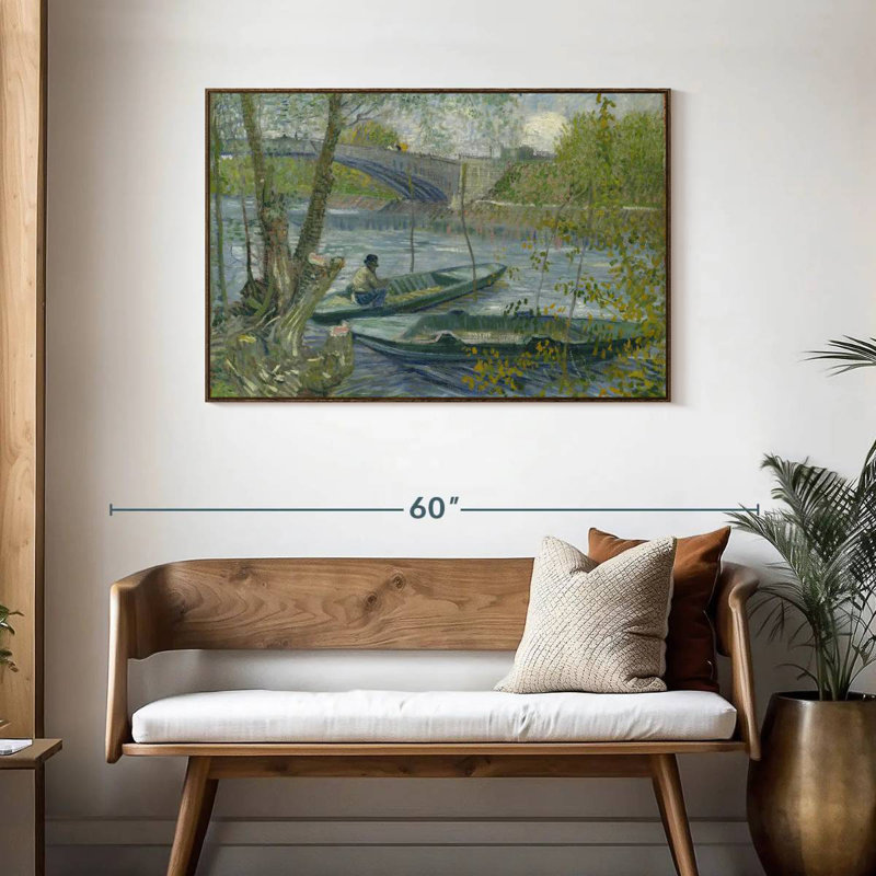 Fishing In Spring, Floating Frame Walnut, 43" X 29"