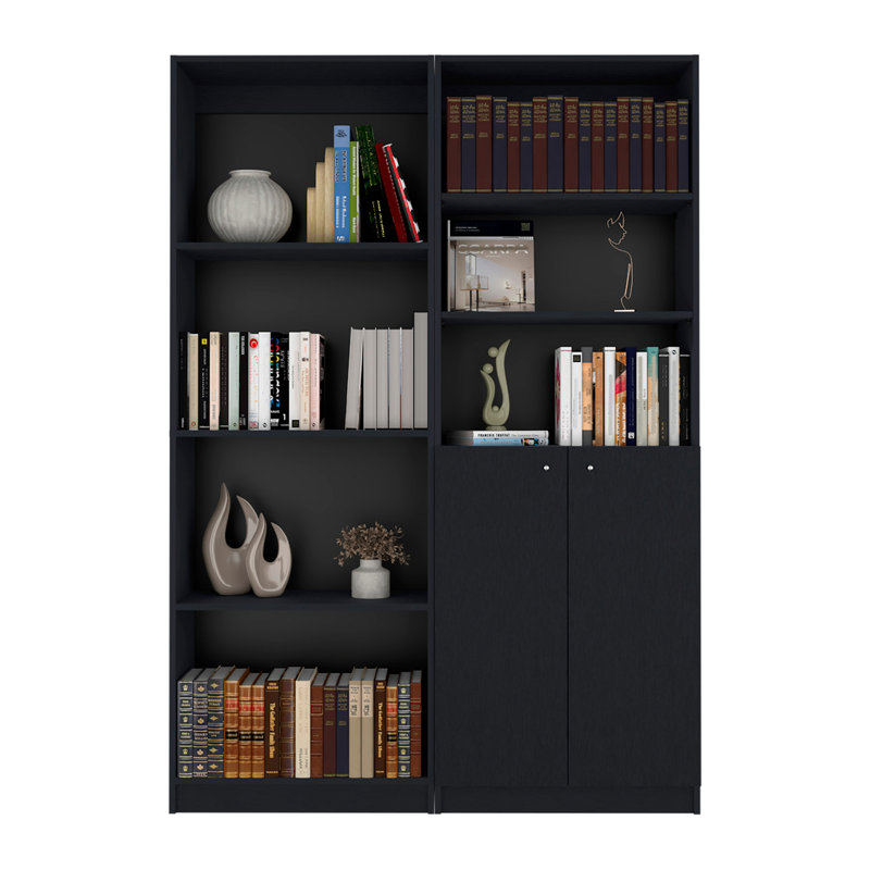 Dupree 2 Piece Home Bookcase Set, 49" Wide With 9 Shelves ,  Living Room  Black, Black
