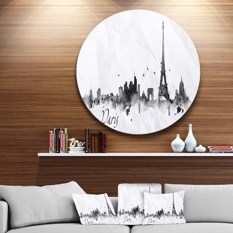 Paysage urbain «Paris with Eiffel Silhouette», peinture, H 38 po x l 38 po x P 1 po, Métal