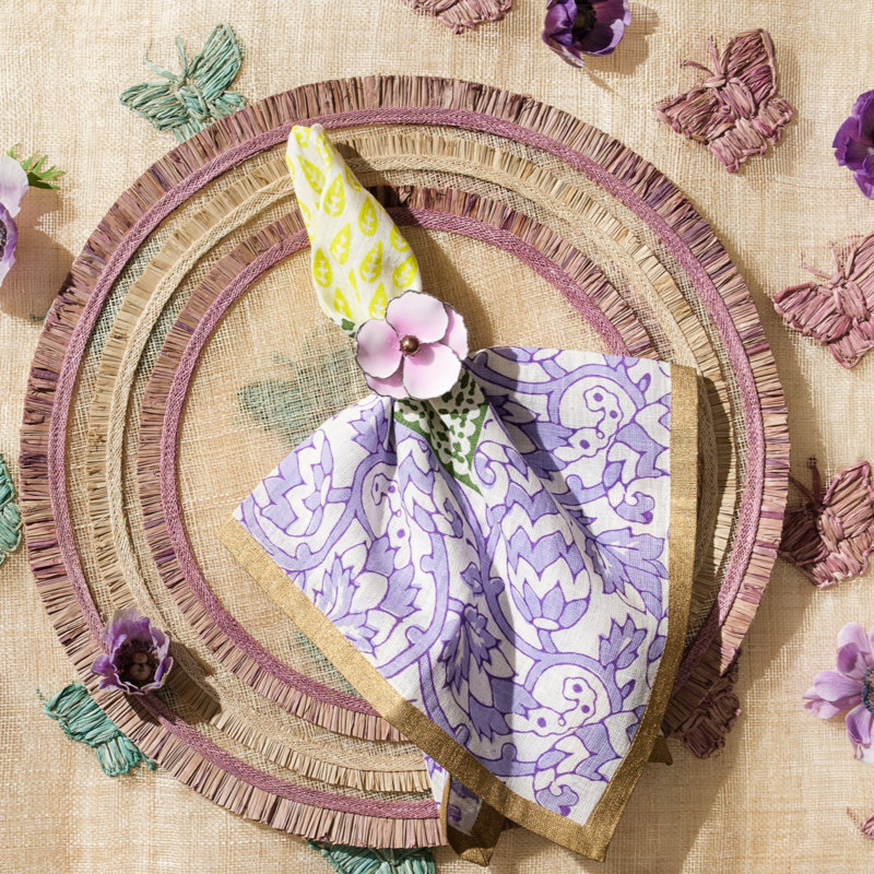 Enamel Flower Napkin Rings, Pink/Shiny Silver