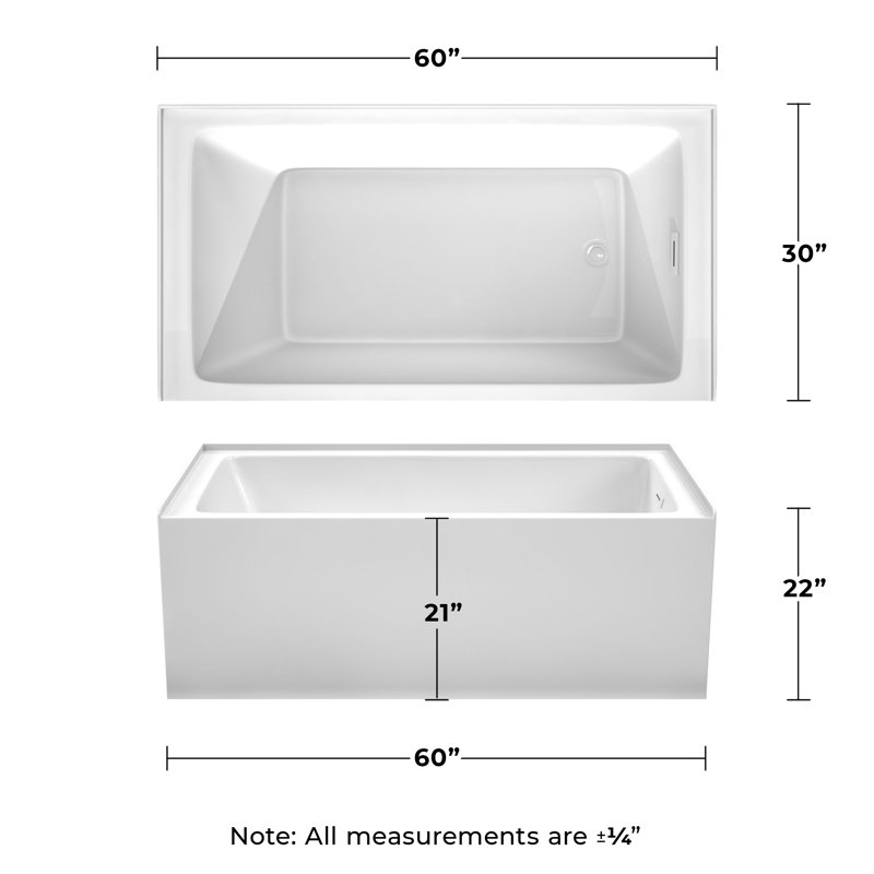 Grayley 60'' x 32'' Soaking Acrylic Bathtub, Right-Hand Drain, White/Shiny White