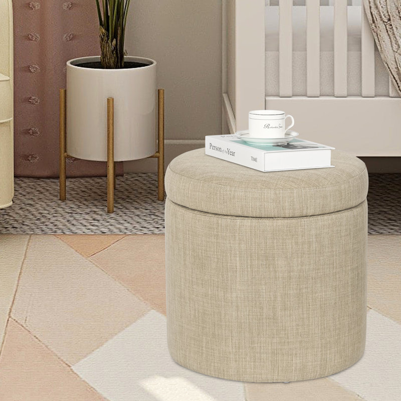 Upholstered Ottoman, Beige Linen Blend