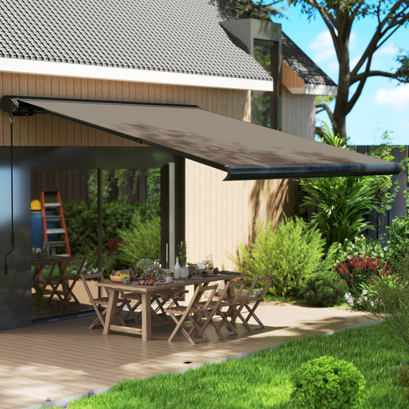 Outsunny Polyester Cover Retractable Patio Awning, 300cm W x 250cm D