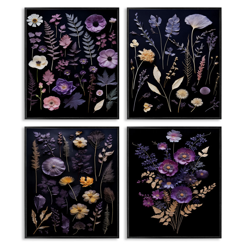 Ensemble de giclées encadrées 4 pièces Dimensional Cottage, H 20 po x l 16 po, Giclée encadrée noir minuit