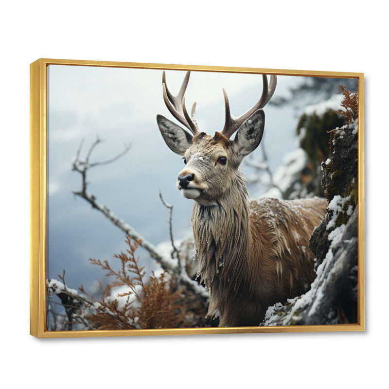«Winter Deer», photographie monochrome II sur toile, H 16 po x l 32 po x P 1 po, Cadre flottant doré