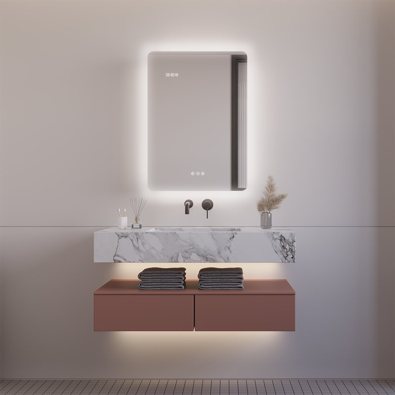 Kerria 20'' W 28 H'' Surface Mount LED Medicine Cabinet Lighting Mirror with 2 Adjustable Shelves