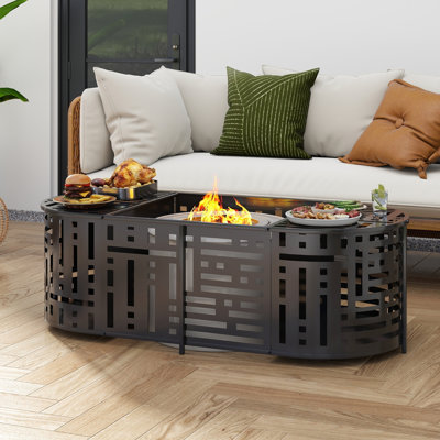 Plateau de table ovale de foyer d'extérieur pour ranger de feu de sol solo, pour cour, patio et fête