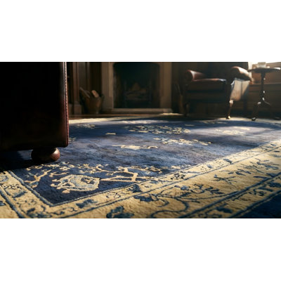Tapis rectangulaire en laine noué à la main bleu ivoire, beige, crème, des années 1920