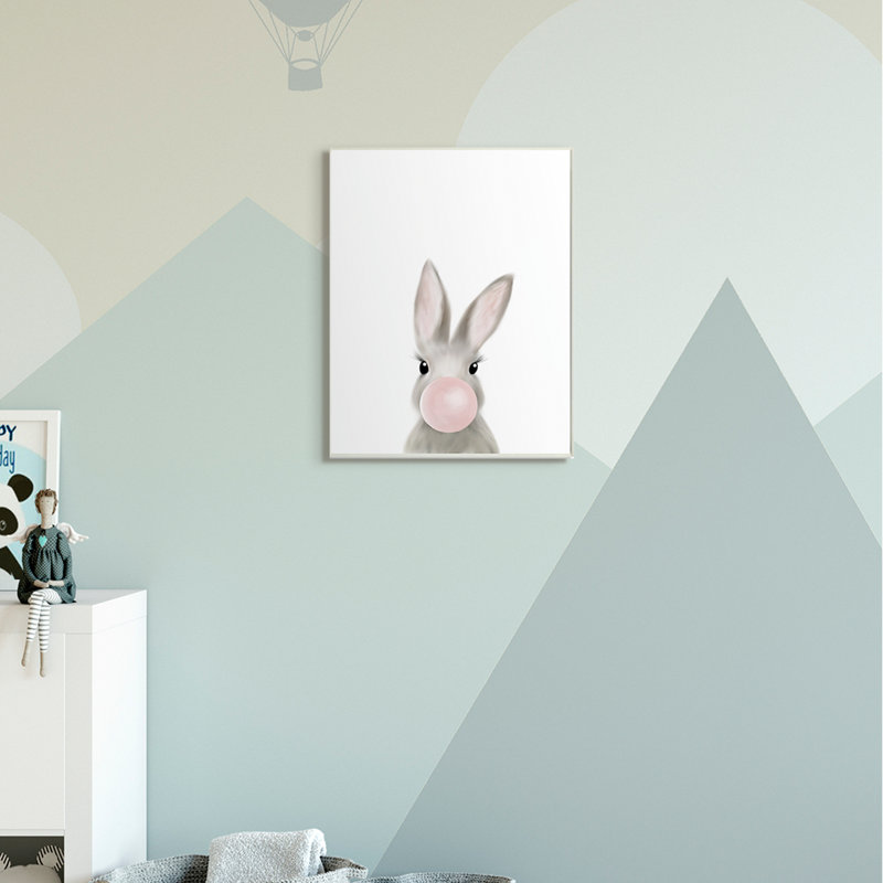 Lapin avec gomme à bulles rose, animal de la forêt, H 19 po x l 13 po x P 0,5 po, Plaque murale