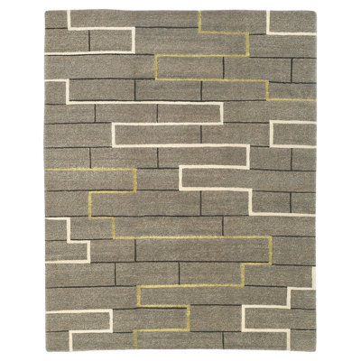 Construct Wool Geometric Area Rug in Green/Gray/White