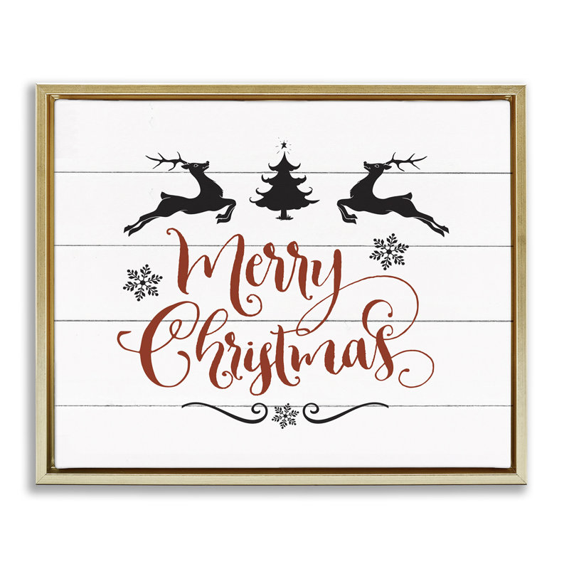 «Merry Christmas with Reindeer», art mural encadré sur toile flottante par lettré et doublé hwp-285, H 17 po x l 21 po