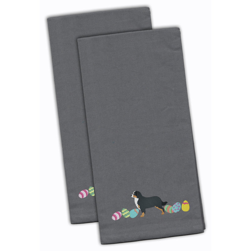 Cotton Embroidered Tea Towel Kitchen Towel, Gray, 28" H x 19" W x 0.1" D