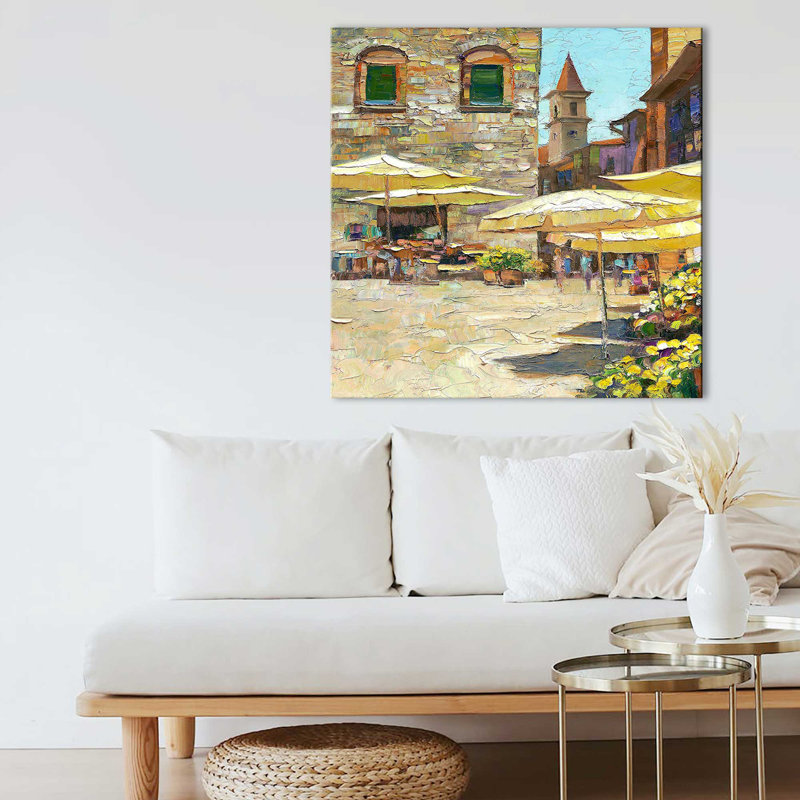 «Siena Flower Market I» par Howard Behrens - Peinture, H 18 po x l 18 po x P 1 po, Toile tendue