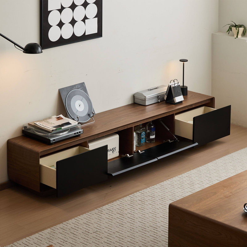 Meuble télé rétro en bois manufacturé noir, 86.61