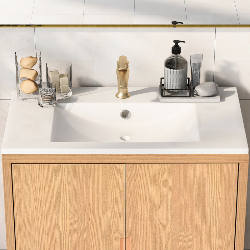 Lavabo de salle de bain en résine blanche 30 pouces - monotrou, trop-plein et lavabo de conception moderne 30 x 18, aspect débordant