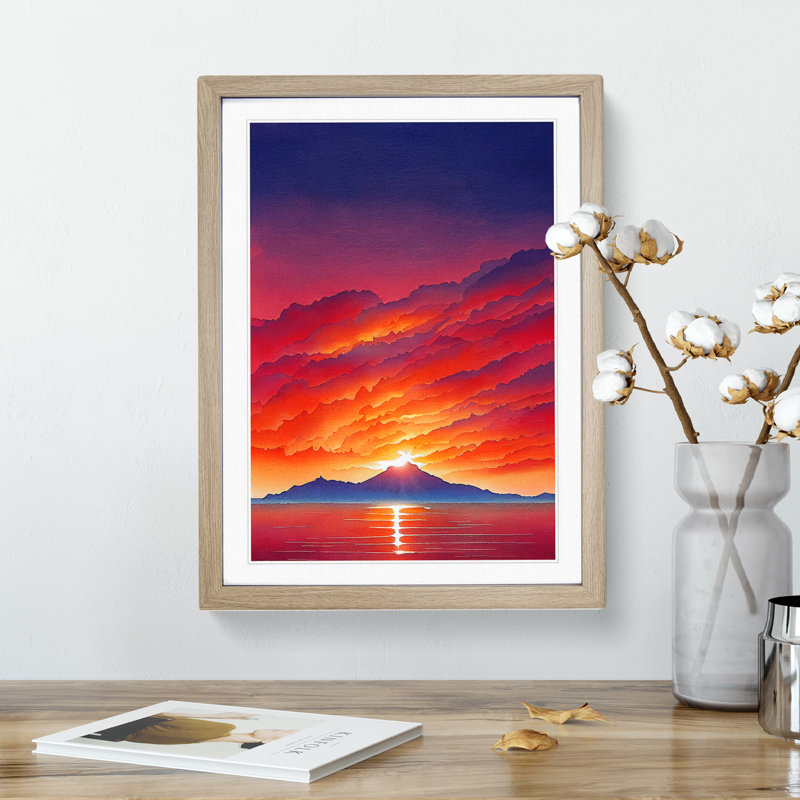 Mountain Sunset No.5 - Framed Print, 34cm H x 25cm W x 2cm D, Oak