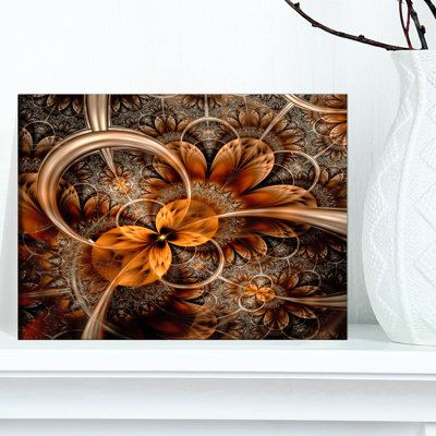 Abstrait art mural sur toile, impression fractale orange foncé - Fleur fractale orange foncé