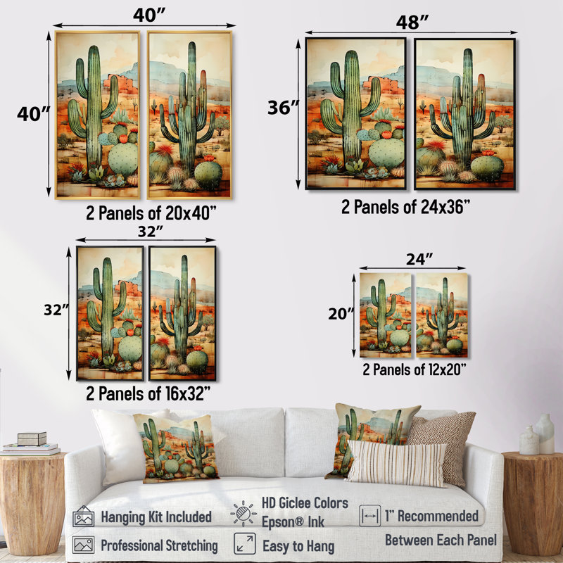 «Desert mexicain Serenity 2», art mural vert, 36" H x 48" W, Impression encadrée flottante, Black