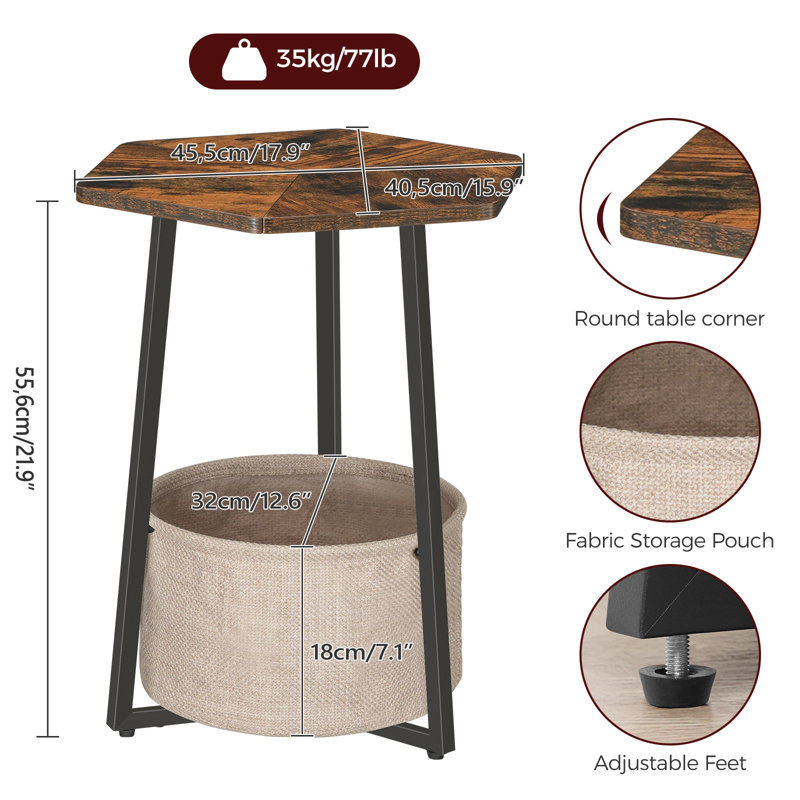 21.9" Round Small End Table with Storage Fabric Bag ,Bedside Table for Living Room, Bedroom