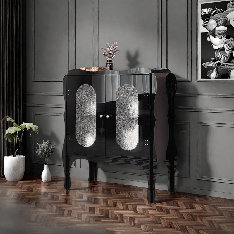 Armoire décorative moderne en acrylique à double porte, Noir