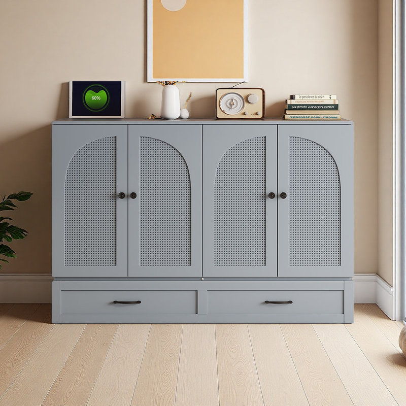 Lit escamotable avec grands tiroirs Murphy, Gris, Lit double