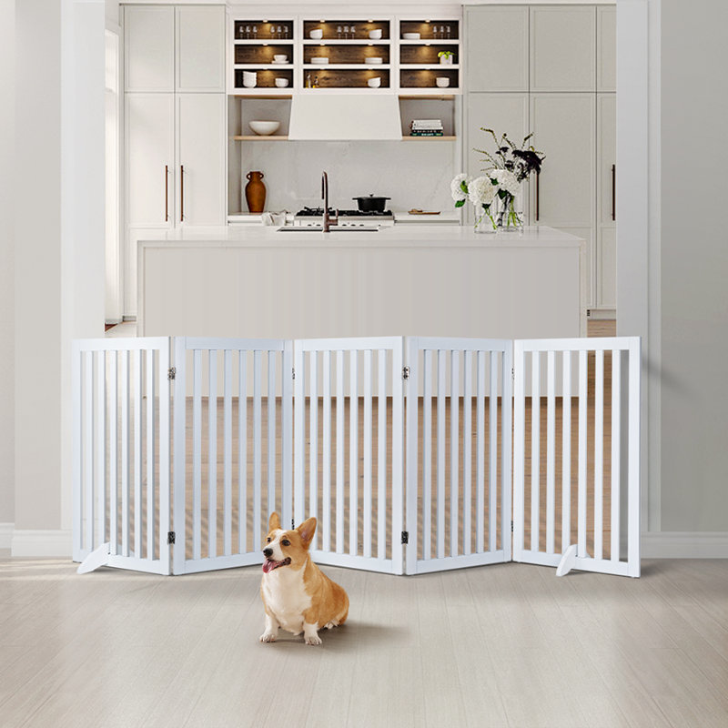 Huxley Wood Free Standing Pet Gate with a Pair of Support Feet, White, 36" H x 100" W x 0.71" D