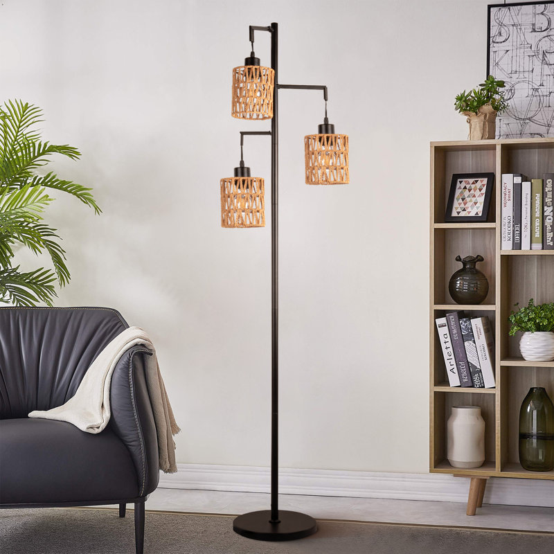 Tree 3 Lights Atasha Rattan LED Floor Lamp with Lampshade