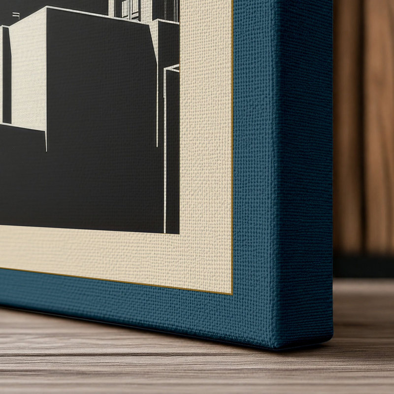 Monumental Tower Industrial 1 Piece Wrapped Canvas Wall Art, 30x20 - 76.2 x 50.8 cm, Teal Border