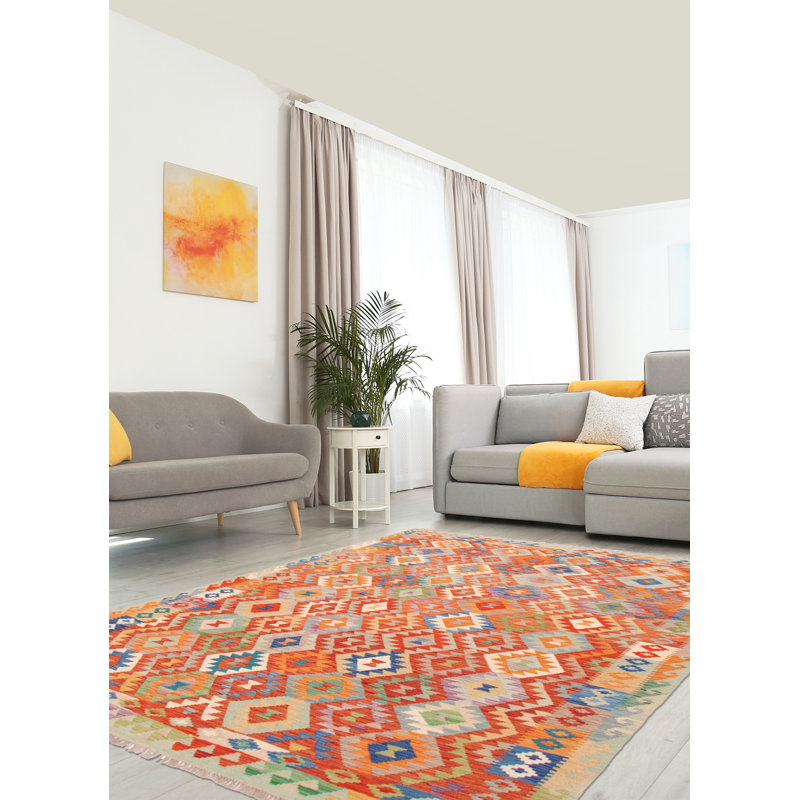 Kilim en cuivre audacieux et coloré 6 pi 7 po x 9 pi 9 po