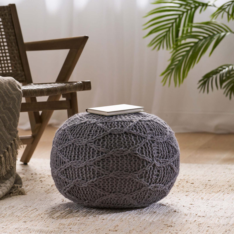 Pouf rond en laine 20 x 20, Gris anthracite