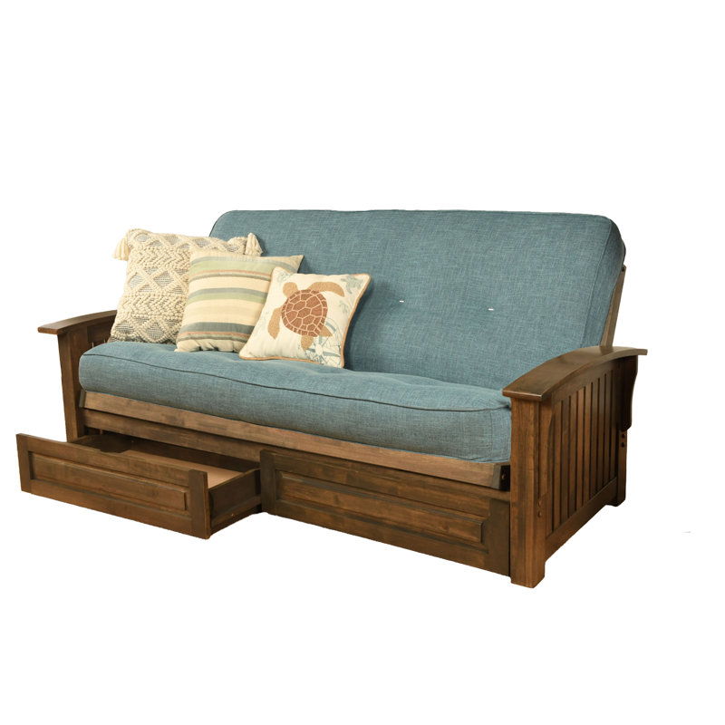 Stratford Full 83" Wide Futon Frame and Mattress, Yes, Linen Aqua