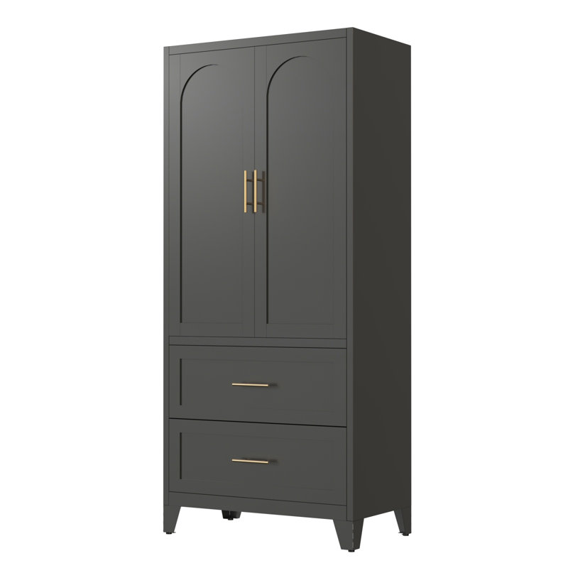 71? White Metal Wardrobe Cabinet With Drawers, Black