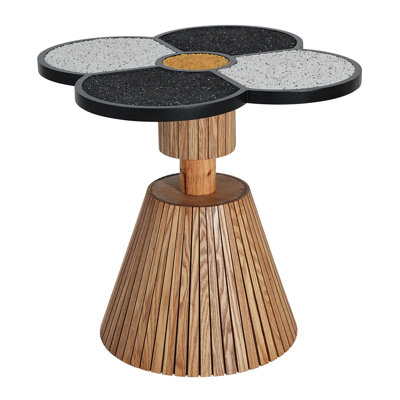 Unique Four-Leaf Clover Side Table for Living Room, Bedroom & Small Spaces – Decorative Accent Table with Wood-Grain Base
