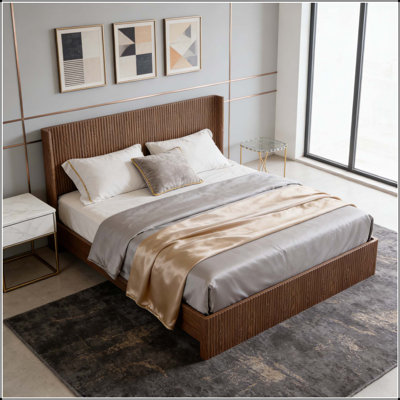 King Size wooden platform bed frame with lifting function