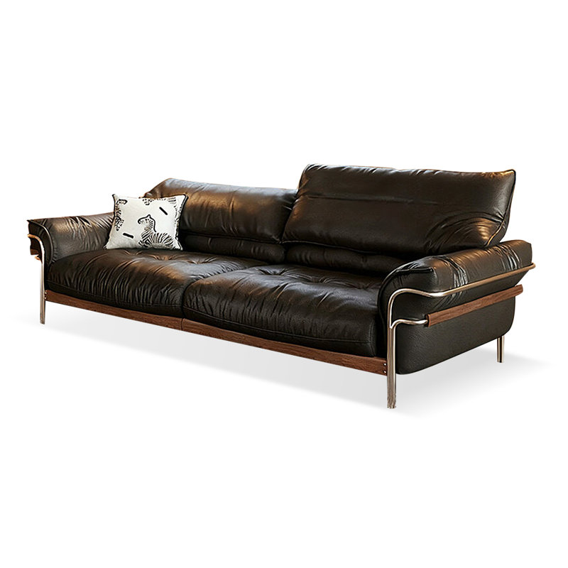 Canapé modulaire noir en similicuir, H 37,01 po x l 110,24 po x P 37,01 po