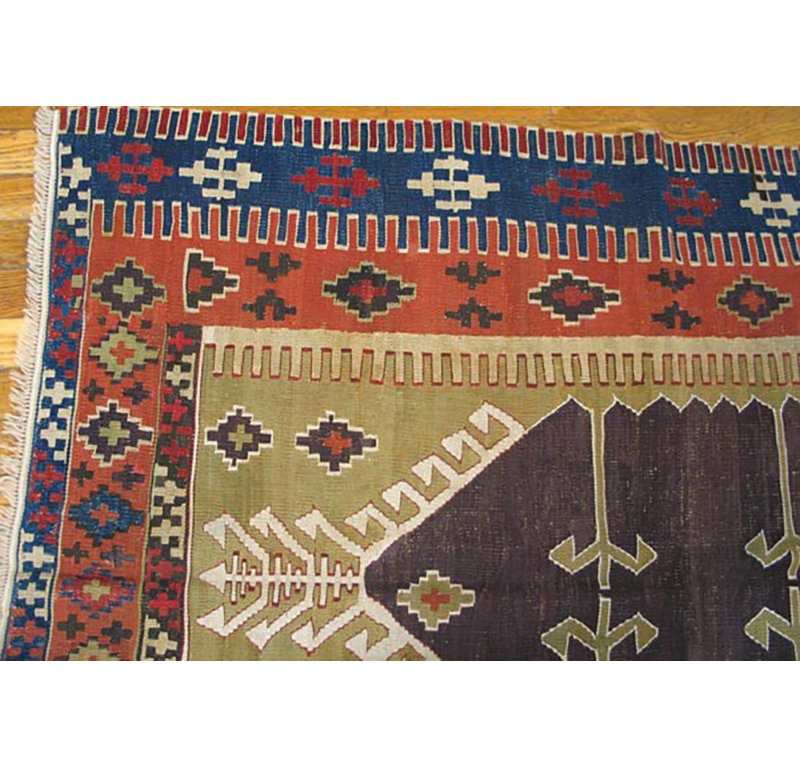 Tapis brun à tissage plat anatolien brun des années 1890 3 pi 7 po x 4 pi 10 po