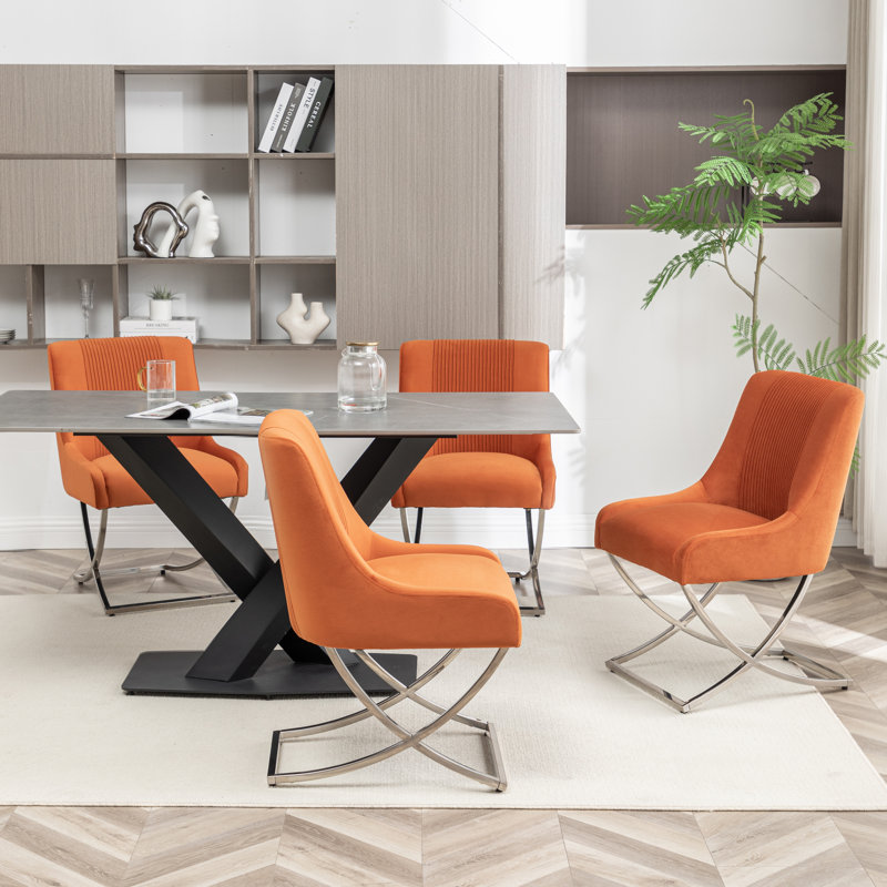 Elian Velvet Upholstered Side Chair, Orange, 4